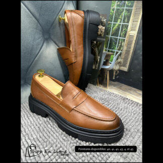Mocassins homme cuir marron véritable penny loafer semelle épaisse chunky noire – Style moderne et confortable