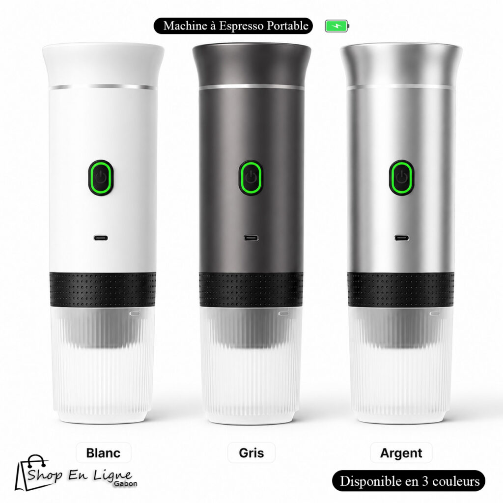 Machine à espresso portable en trois coloris blanc gris argent avec batterie intégrée