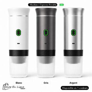Machine à espresso portable en trois coloris blanc gris argent avec batterie intégrée